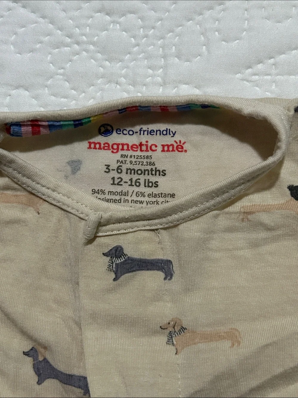 Magnetic Me - Beige Weiner Puppy Print Footed One-Piece Sz: 3-6M (12-16lbs)